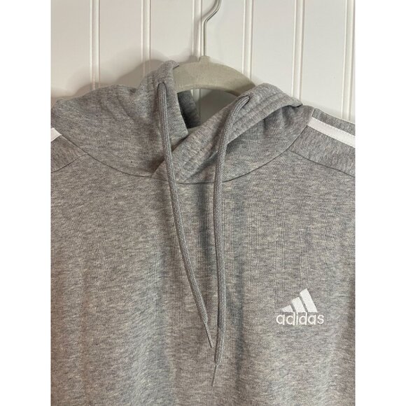 Adidas Gray Hooded Sweatshirt M Mens With White Stripes & Logo - Picture 9 of 16